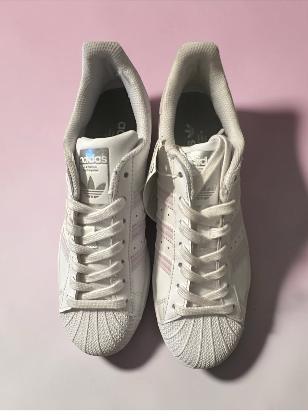 Adidas SUPERSTAR White Sneakers with Light Pink Stripes